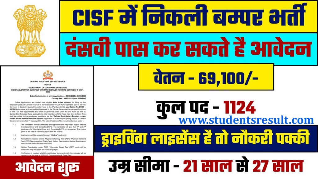 CISF Constable Driver Online Apply 2025