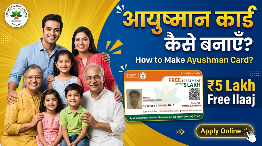 Ayushman Bharat Card Apply Online 2026 : आयुष्मान कार्ड कैसे बनाएं ? 5 लाख तक का इलाज बिल्कुल मुफ्त।