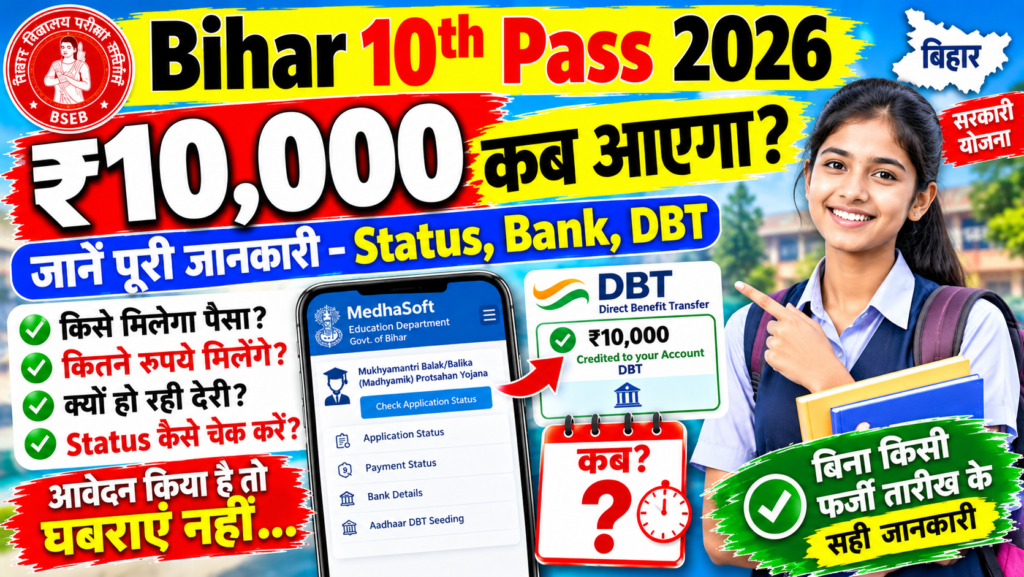 Bihar 10th Pass 2026 का 10,000 कब आएगा