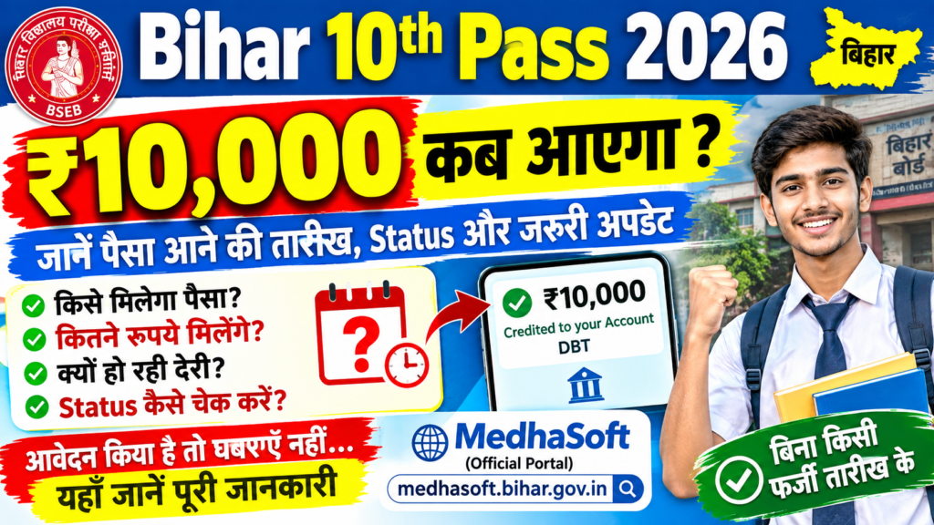 Bihar 10th Pass 2026 का 10,000 कब आएगा